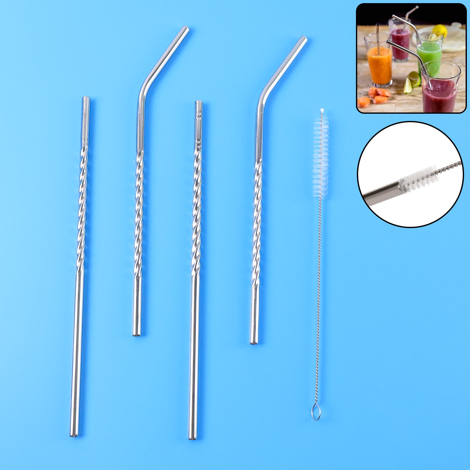 579 Set Of 4 Stainless Steel Straws  Brush (2 Straight Straws 2 Bent Straws 1 Brush) 579 Set Of 4 Stainless Steel Straws  Brush (2 Straight Straws 2 Bent Straws 1 Brush)